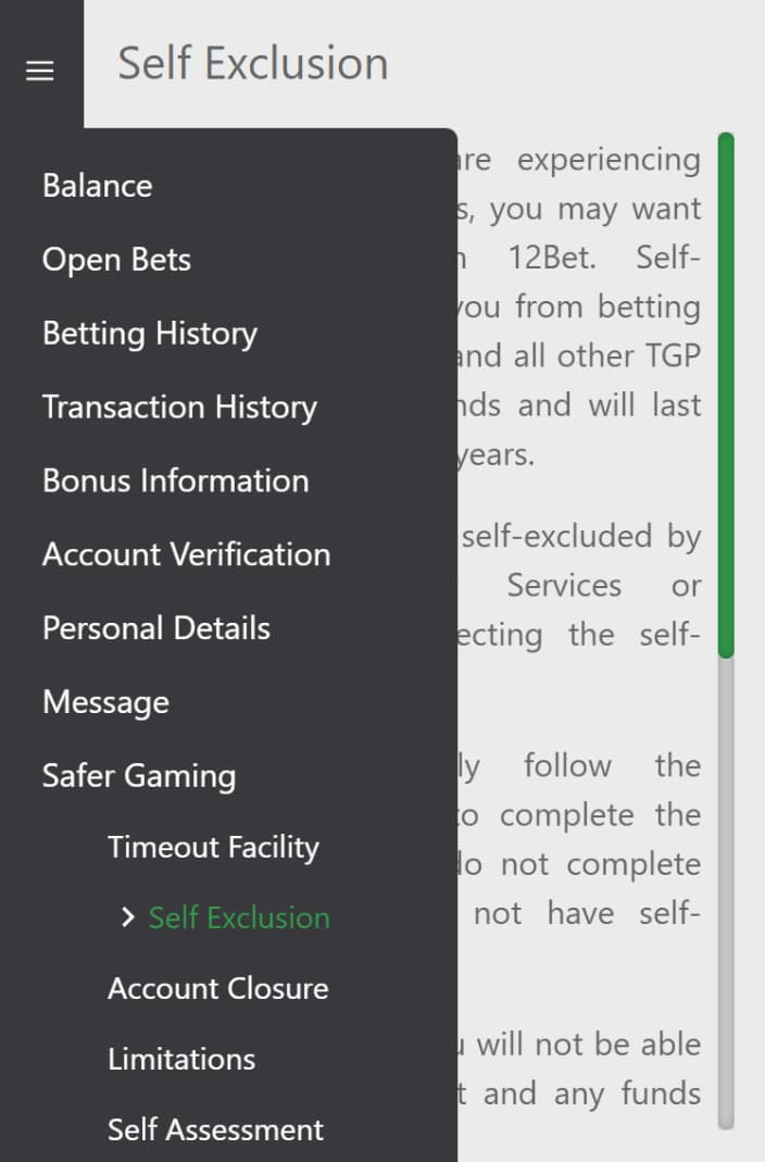 Self Exclusion